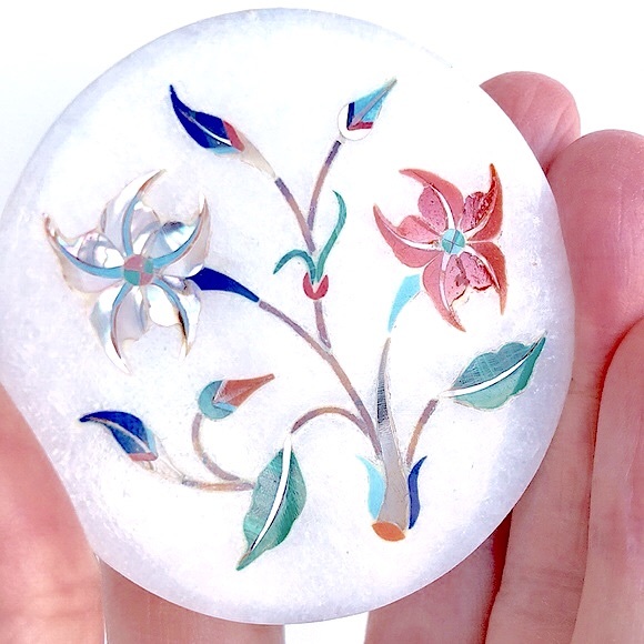 Marble Trinket Box Inlaid/w Semi Precious Stones - Picture 7 of 14